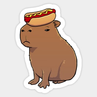 Capybara with a Hotdog on its head Sticker